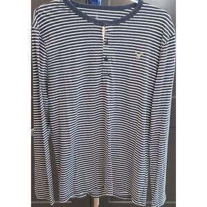 American Eagle Outfitters Striped Henley Long Sleeve Shirt Mens Large Blue White